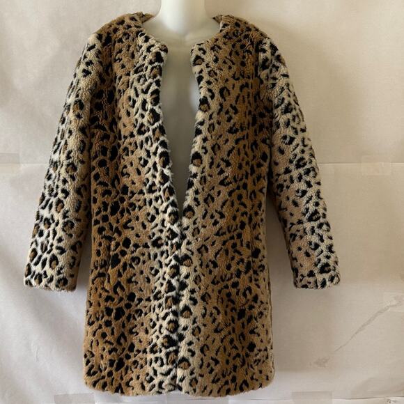 Zara Leopard Faux Fur Coat Sz S Longline Indie Sleaze Animal Print Winter Jacket - Picture 10 of 15